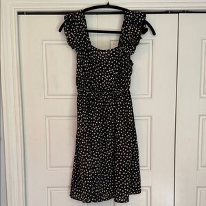 Black Floral Ruffle Sleeve Dress